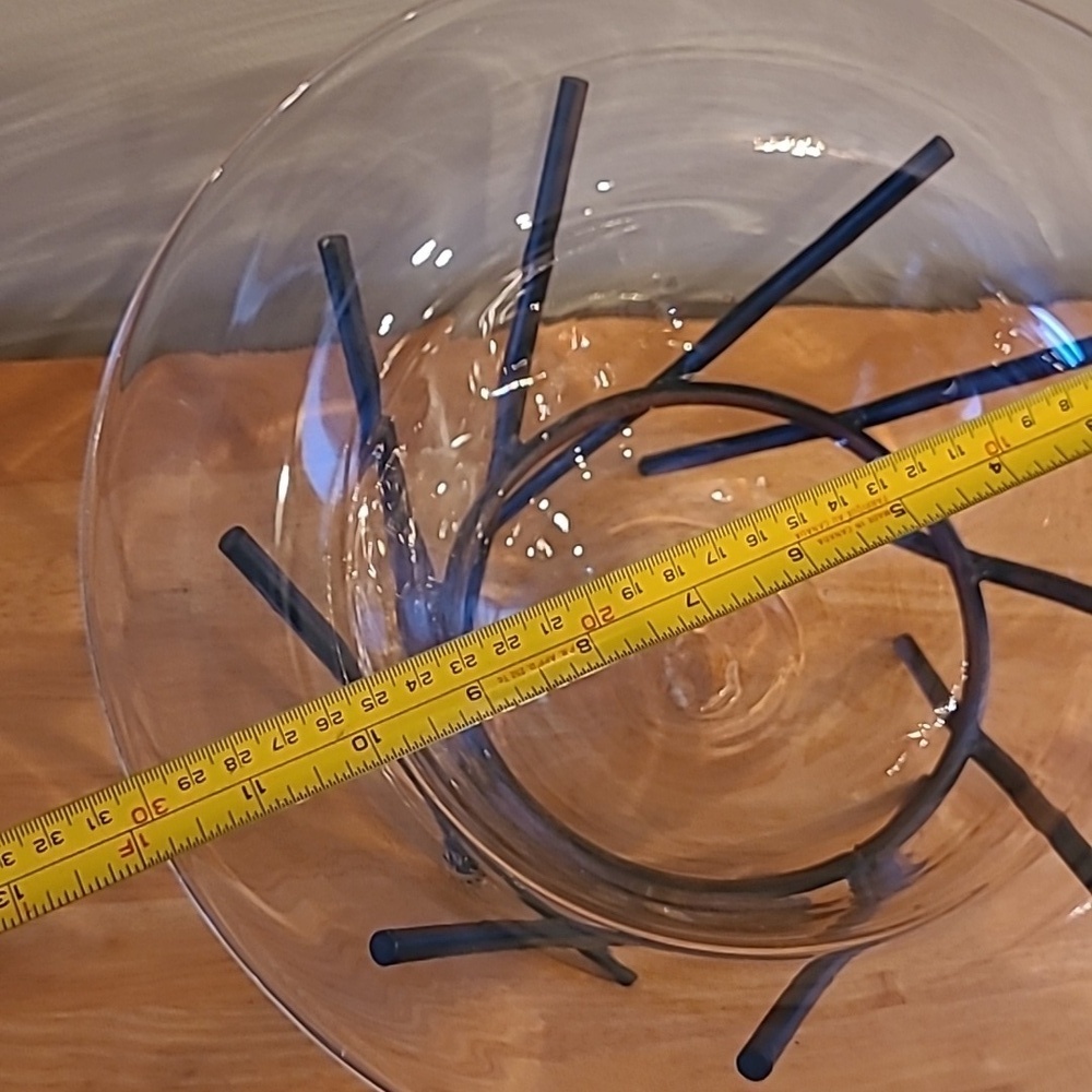VINTAGE 90s Large Glass Centerpiece Bowl and Metal Stand - Picture 13 of 15